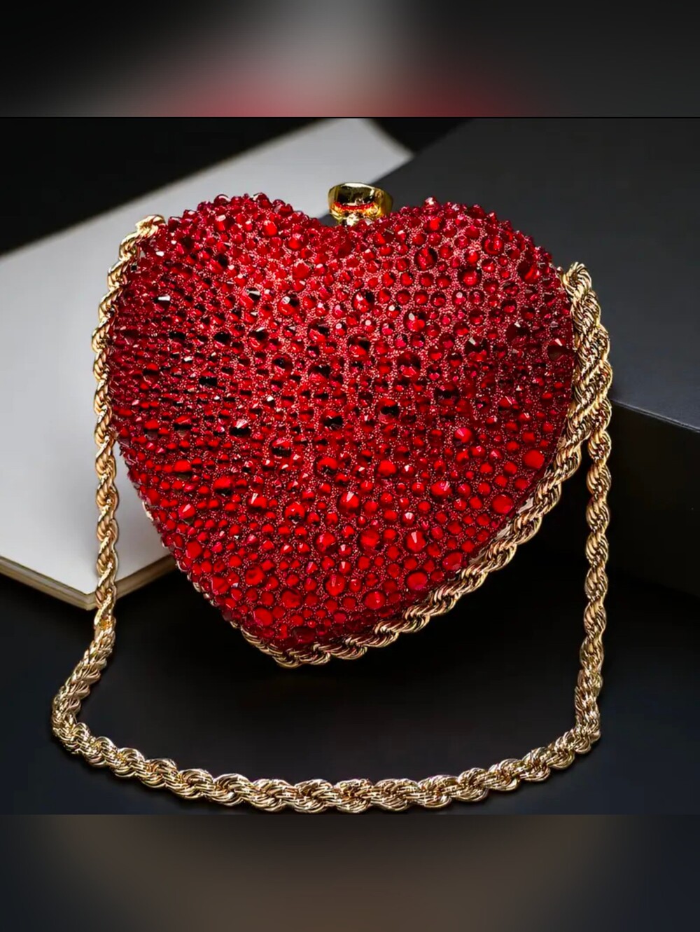 Sparkly Red Heart Evening Clutch, Prom Wedding Guest Anniversary Party Bag - Picture 12 of 12